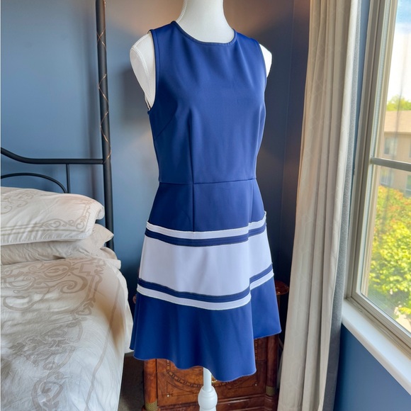 Tanya Taylor Blue and White Mini Scuba Dress - Picture 1 of 14